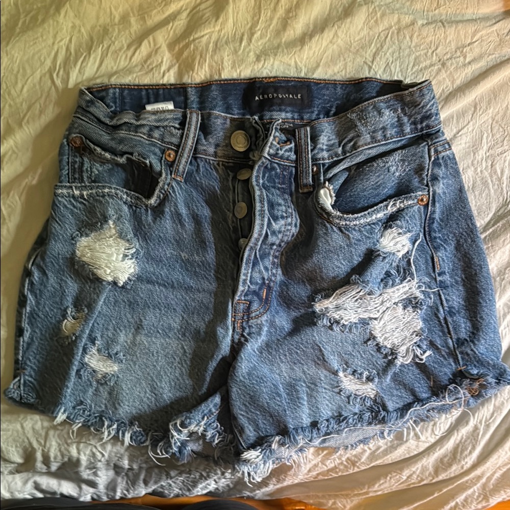 Aeropostale Women's Blue Distressed Denim Shorts